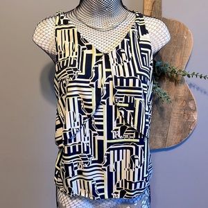 Crown and Ivy elephant print top with peek a boo back and fabric overlay XS